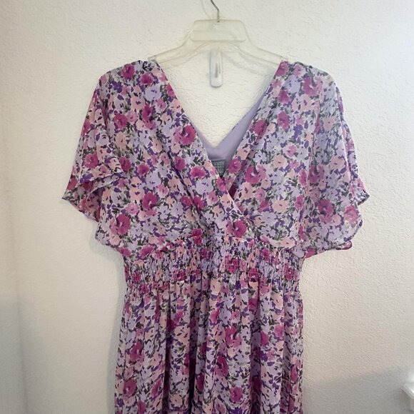 Rabbit Rabbit Designs Dress Womens 18 Purple Pink Floral S/S Maxi Boho‎ Fairy - Picture 2 of 11